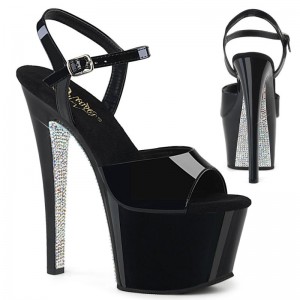 Pleaser Sky-309CRS Women's Platform Heels Sandals Black / Silver | NZ RXHDAJ