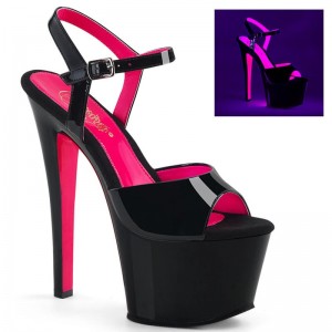 Pleaser Sky-309TT Women's Platform Heels Sandals Black / Pink | NZ ZSVMHL