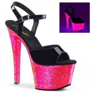 Pleaser Sky-309UVLG Women's Platform Heels Sandals Black / Pink | NZ BWEMYL