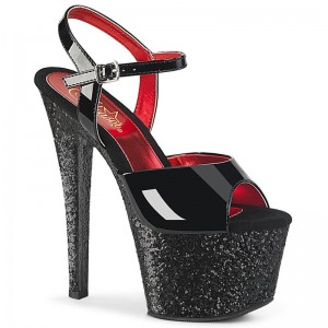 Pleaser Sky-309 Glitter Women's Platform Heels Sandals Black | NZ OUSENL