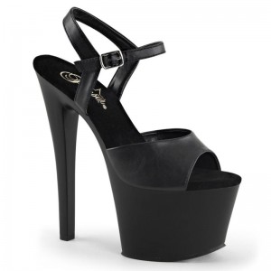 Pleaser Sky-309 Vegan Leather Women's Platform Heels Sandals Black | NZ XLVWCZ