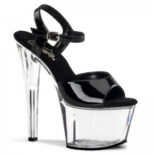 Pleaser Sky-309 Women's Platform Heels Sandals Black / Clear | NZ CVLSNU