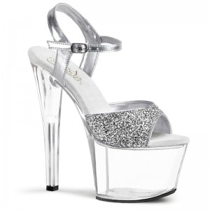 Pleaser Sky-310 Women's Platform Heels Sandals Silver / Clear | NZ UGZLSF