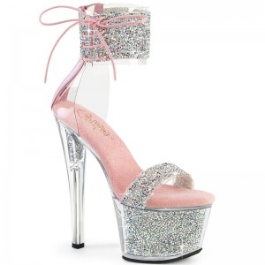 Pleaser Sky-327RSI Women's Platform Heels Sandals Silver / Pink | NZ SIEAGY