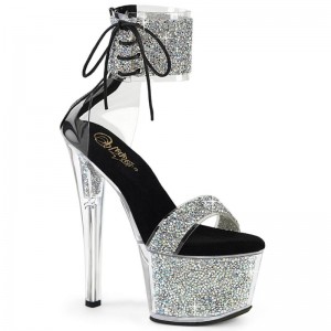 Pleaser Sky-327RSI Women's Platform Heels Sandals Silver / Black | NZ BXPIUF