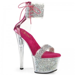 Pleaser Sky-327RSI Women's Platform Heels Sandals Silver / Pink | NZ JDEUNO