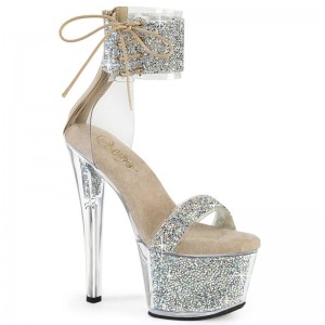 Pleaser Sky-327RSI Women's Platform Heels Sandals Silver / Beige / Silver | NZ ZCVTXQ