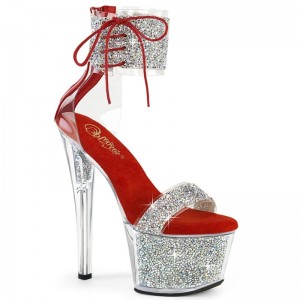 Pleaser Sky-327RSI Women's Platform Heels Sandals Silver / Red | NZ KNBOWX