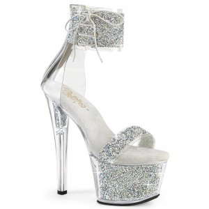 Pleaser Sky-327RSI Women's Platform Heels Sandals Silver | NZ TXCGNL