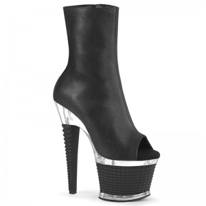 Pleaser Spectator-1012 Vegan Leather Women's Heels Boots Black / Clear | NZ SZVEPG