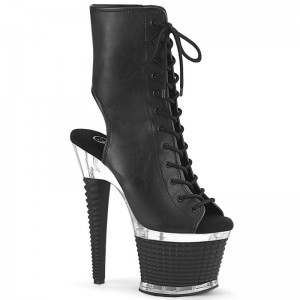 Pleaser Spectator-1016 Vegan Leather Women's Heels Boots Black / Clear | NZ OVNJAH