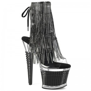 Pleaser Spectator-1017RSF Women's Heels Boots Black / Clear | NZ LBASEJ