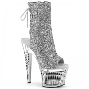 Pleaser Spectator-1018G Women's Heels Boots Silver / Clear | NZ QPGAWC