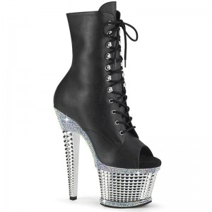 Pleaser Spectator-1021RS Vegan Leather Women's Heels Boots Black / Silver | NZ PQHIWJ