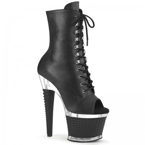 Pleaser Spectator-1021 Vegan Leather Women's Heels Boots Black / Clear | NZ IUYSRC