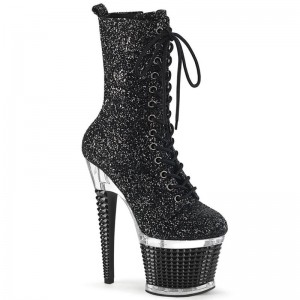 Pleaser Spectator-1040G Women's Heels Boots Black / Clear | NZ QNCTEV