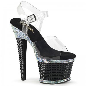 Pleaser Spectator-708RS Women's Platform Heels Sandals Black / Clear | NZ NODJWH