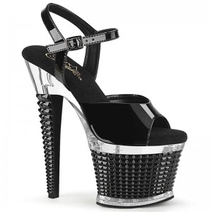 Pleaser Spectator-709 Women's Platform Heels Sandals Black / Clear | NZ DTEJWZ