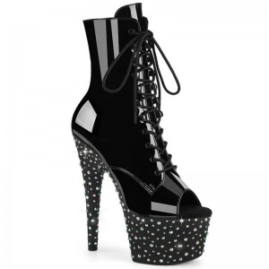 Pleaser Stardance-1021 Rhinestones Women's Heels Boots Black / Multicolor | NZ CZUMBL