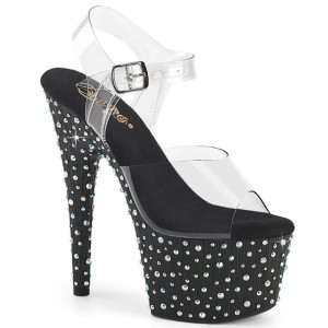 Pleaser Stardance-708 Rhinestones Women's Platform Heels Sandals Multicolor / Clear | NZ RCUDEX