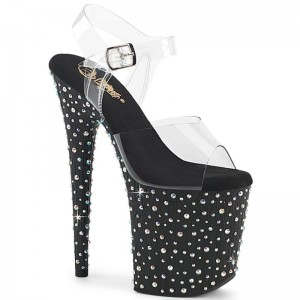 Pleaser Stardance-808 Rhinestones Women's Platform Heels Sandals Multicolor / Clear | NZ QRJCKU