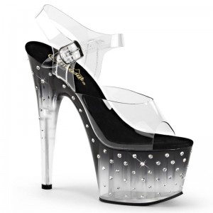 Pleaser Stardust-708T Women's Platform Heels Sandals Black / Clear | NZ RBGYKD