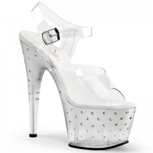 Pleaser Stardust-708T Women's Platform Heels Sandals Silver / Clear | NZ SBUFAG