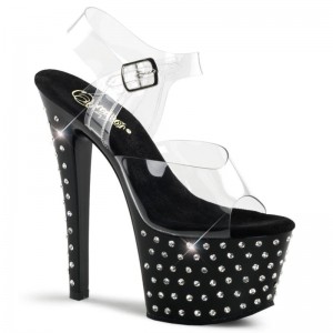 Pleaser Stardust-708 Women's Platform Heels Sandals Black / Clear | NZ ZPOSQM