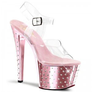 Pleaser Stardust-708 Women's Platform Heels Sandals Pink / Clear | NZ CHIPTL