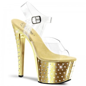 Pleaser Stardust-708 Women's Platform Heels Sandals Gold / Clear | NZ FXSCOZ