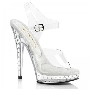 Pleaser Sultry-608SDT Women's Platform Heels Sandals Clear | NZ OYWCHV