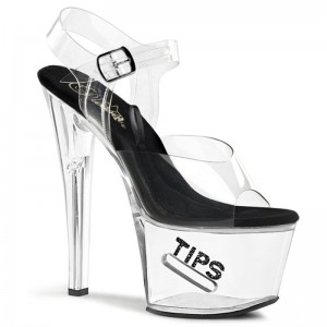 Pleaser Tipjar-708-5 Women's Platform Heels Sandals Black / Clear | NZ KFJSZL