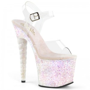 Pleaser Unicorn-708LG Women's Platform Heels Sandals White / Clear | NZ VLMIQY