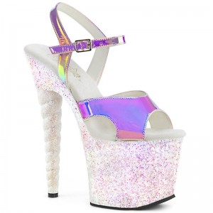 Pleaser Unicorn-711LG Women's Platform Heels Sandals Purple / White | NZ OSCJTY