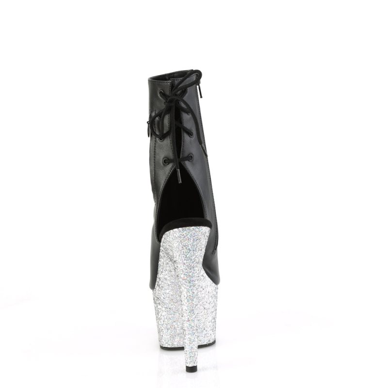 Pleaser Adore-1018LG Vegan Leather Women's Heels Boots Black / Silver | NZ FPXJLK