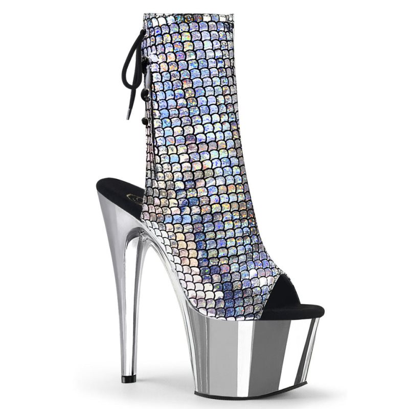 Pleaser Adore-1018MSC Hologram Women\'s Heels Boots Silver | NZ FUDCLG