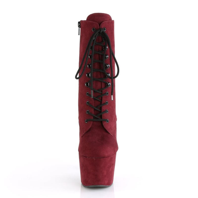 Pleaser Adore-1020FS Faux Suede Women's Heels Boots Burgundy | NZ LCEJNZ