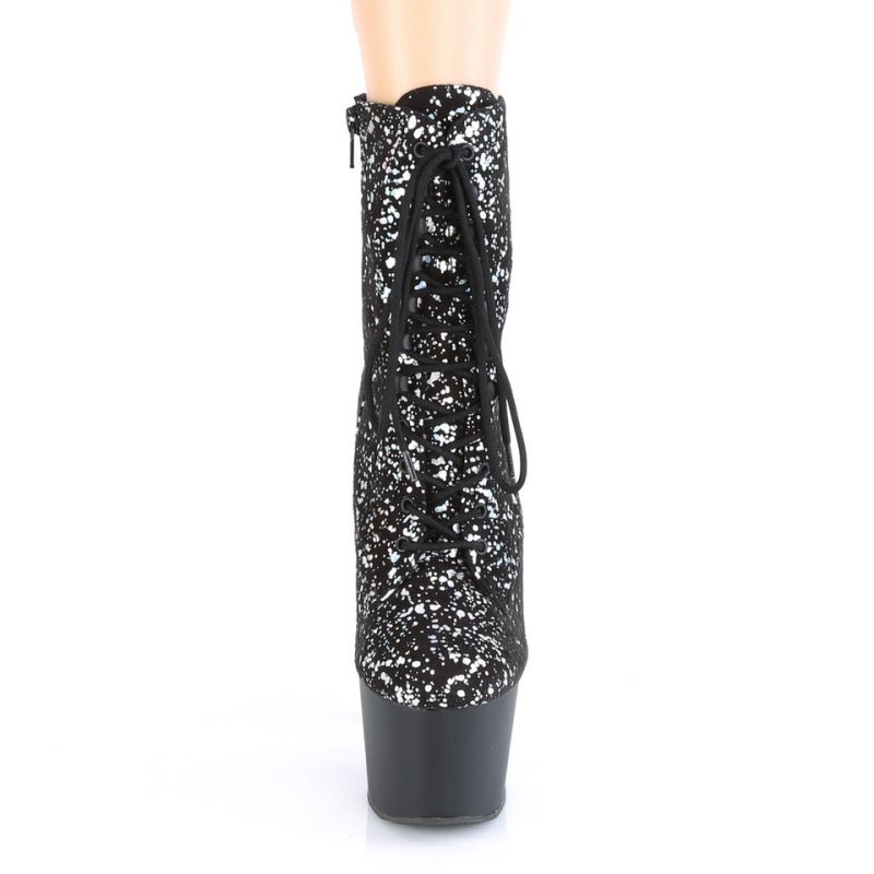 Pleaser Adore-1020SPLAT Hologram Women's Heels Boots Silver / Black | NZ HRPZCO