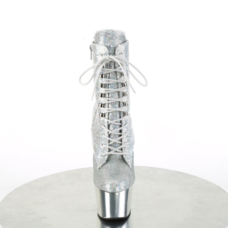 Pleaser Adore-1020SQ-02 Women's Heels Boots Silver | NZ WEDQGJ