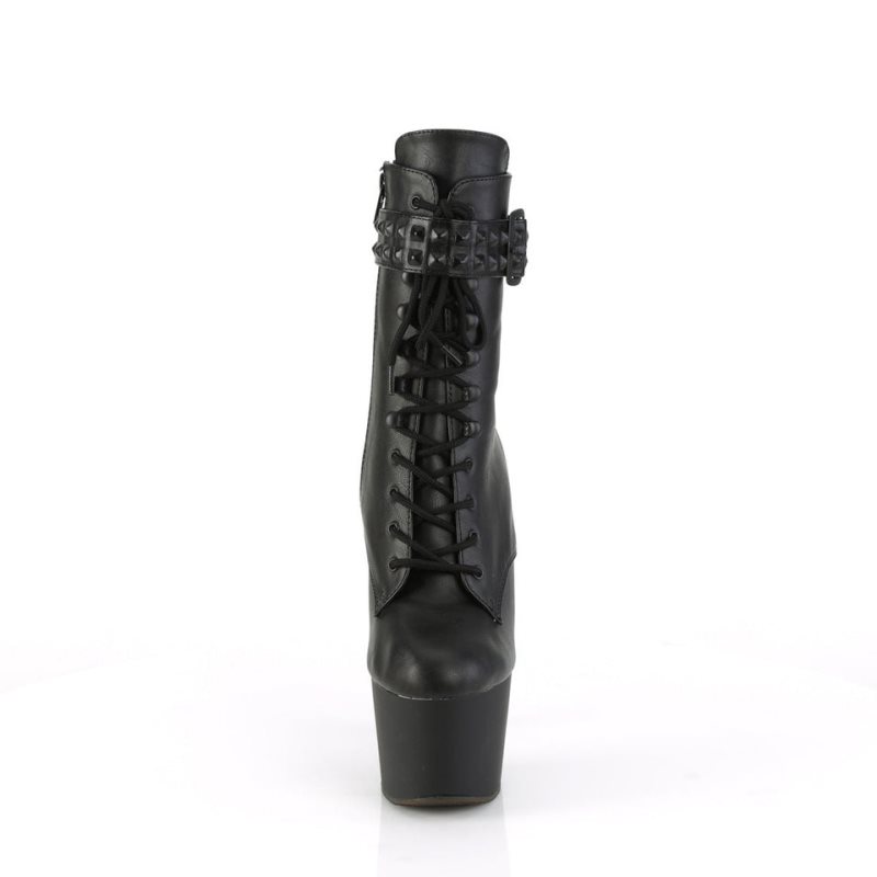 Pleaser Adore-1020STR Vegan Leather Women's Heels Boots Black | NZ MVQRGU