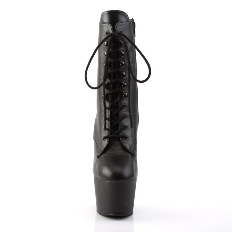 Pleaser Adore-1020 Leather Women's Heels Boots Black | NZ WEZVPQ