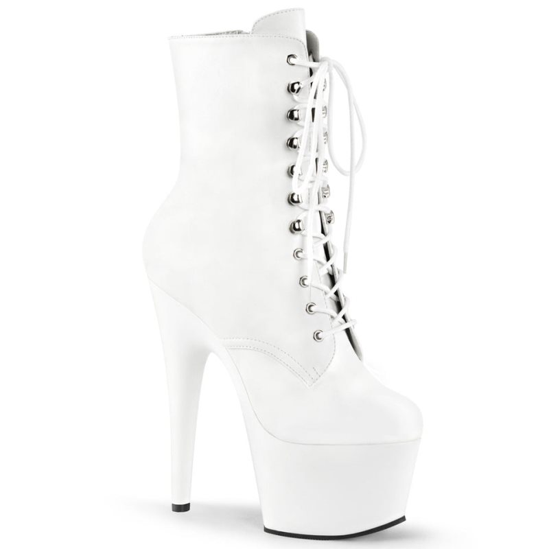 Pleaser Adore-1020 Women\'s Heels Boots White Vegan Leather | NZ FQBNTK