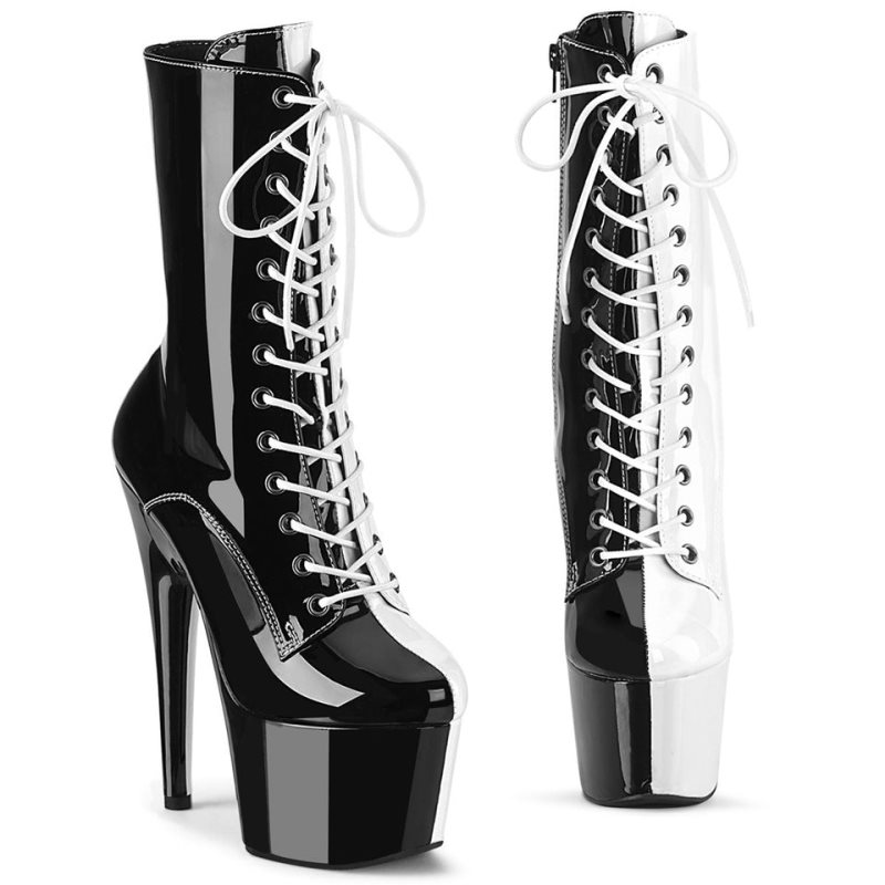 Pleaser Adore-1040TT Women\'s Heels Boots Black / White | NZ TZGLOB