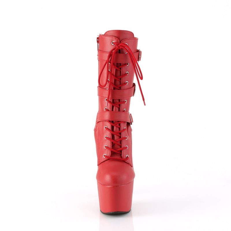 Pleaser Adore-1043 Vegan Leather Women's Heels Boots Red | NZ TGHUJK