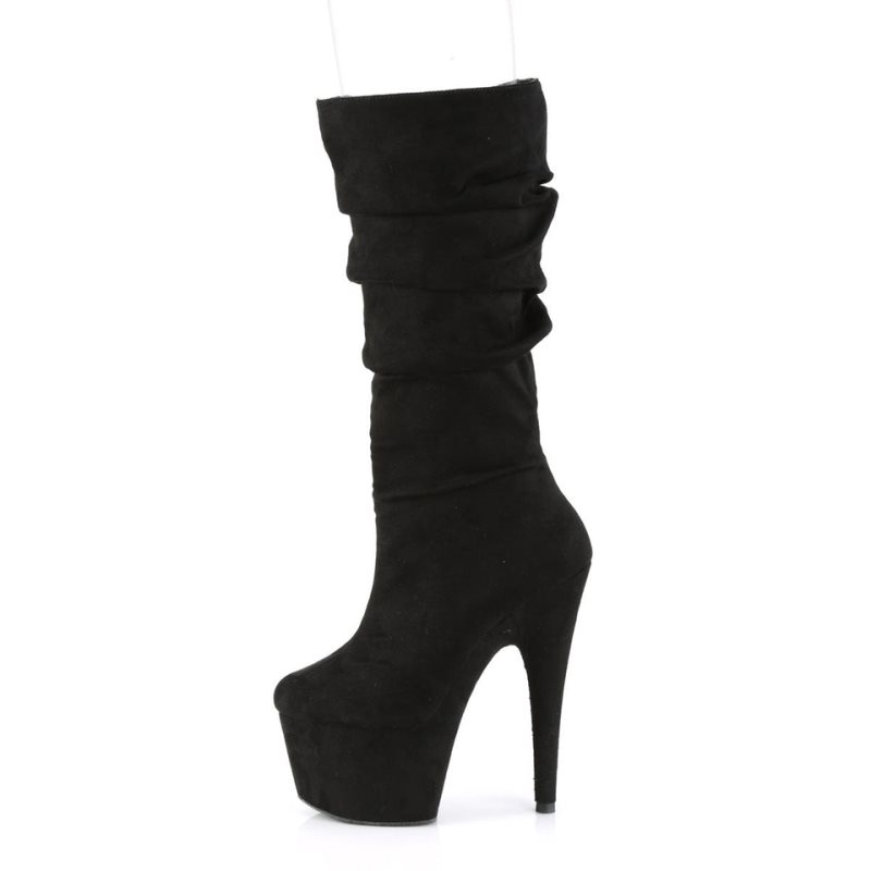 Pleaser Adore-1061 Suede Women's Heels Boots Black | NZ EGKIYR