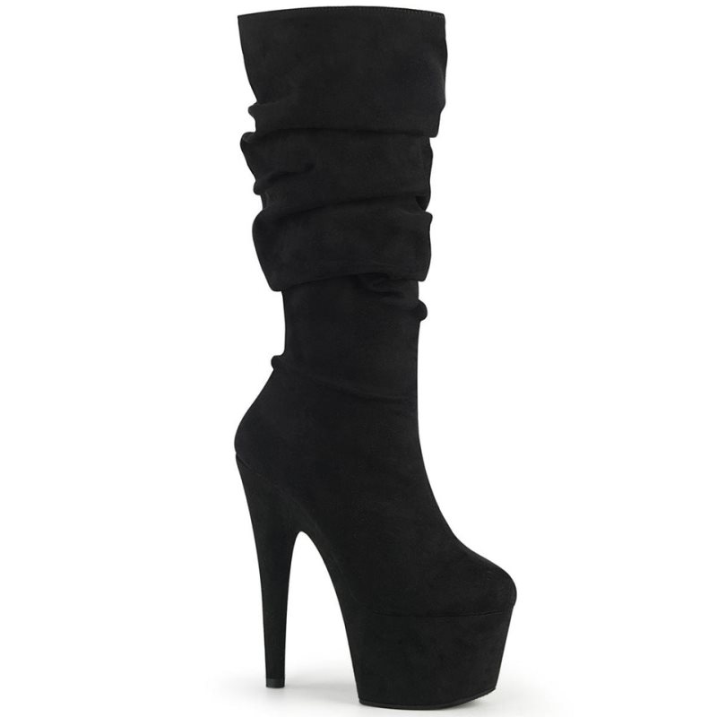 Pleaser Adore-1061 Suede Women\'s Heels Boots Black | NZ EGKIYR