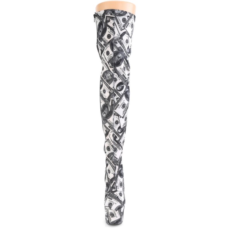 Pleaser Adore-3000DP Women's Thigh High Boots White / Black | NZ UXPQTI