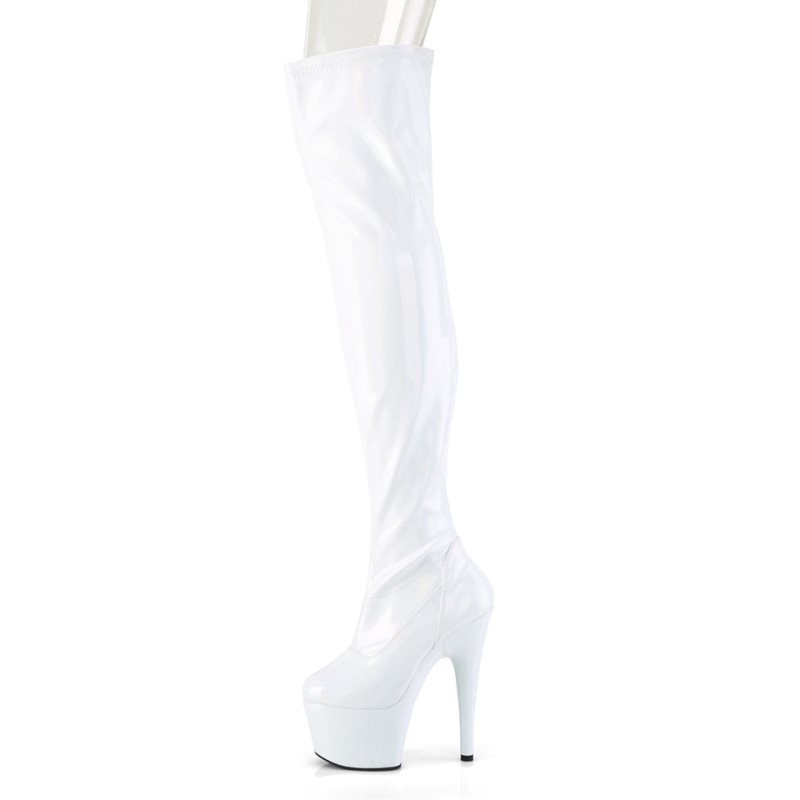 Pleaser Adore-3000HWR Women's Thigh High Boots White | NZ UYEFWV