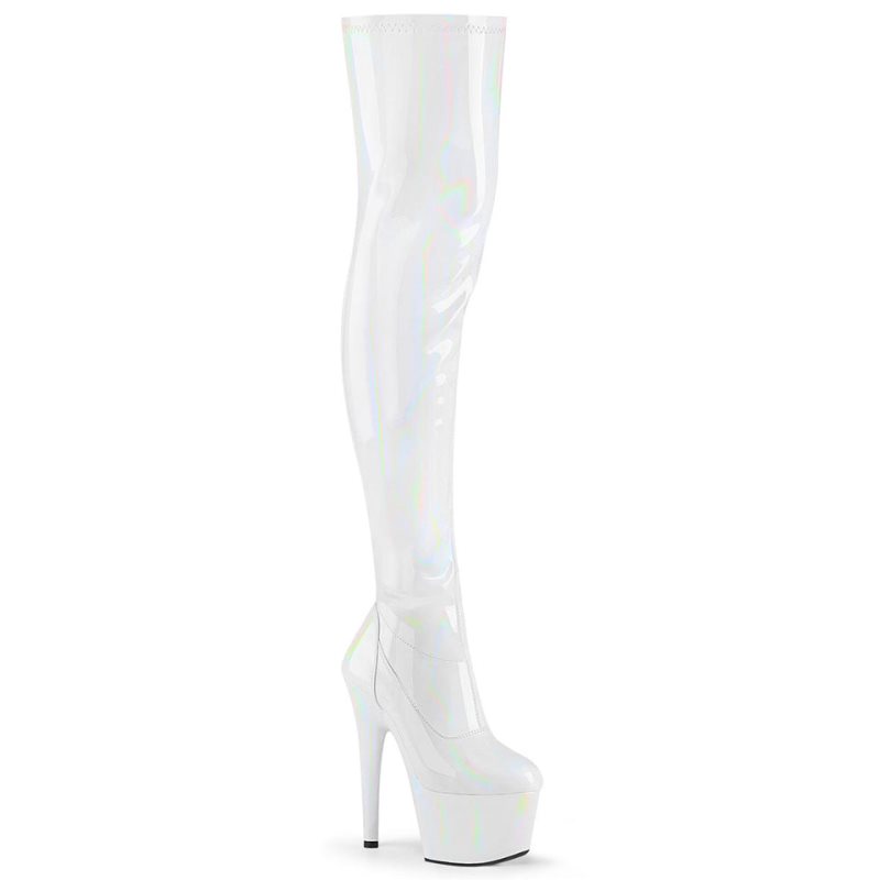 Pleaser Adore-3000HWR Women\'s Thigh High Boots White | NZ UYEFWV