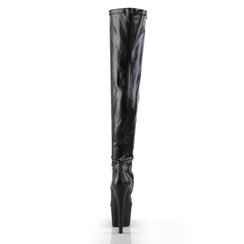 Pleaser Adore-3000 Vegan Leather Women's Thigh High Boots Black | NZ PTUVSX